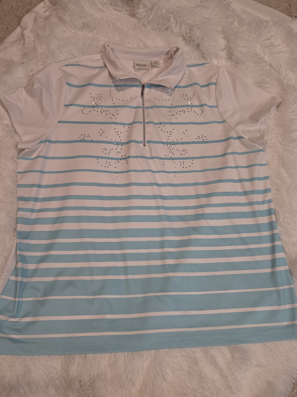 Chico's Zenergy Golf Women's Light Blue & White Striped Polo Top